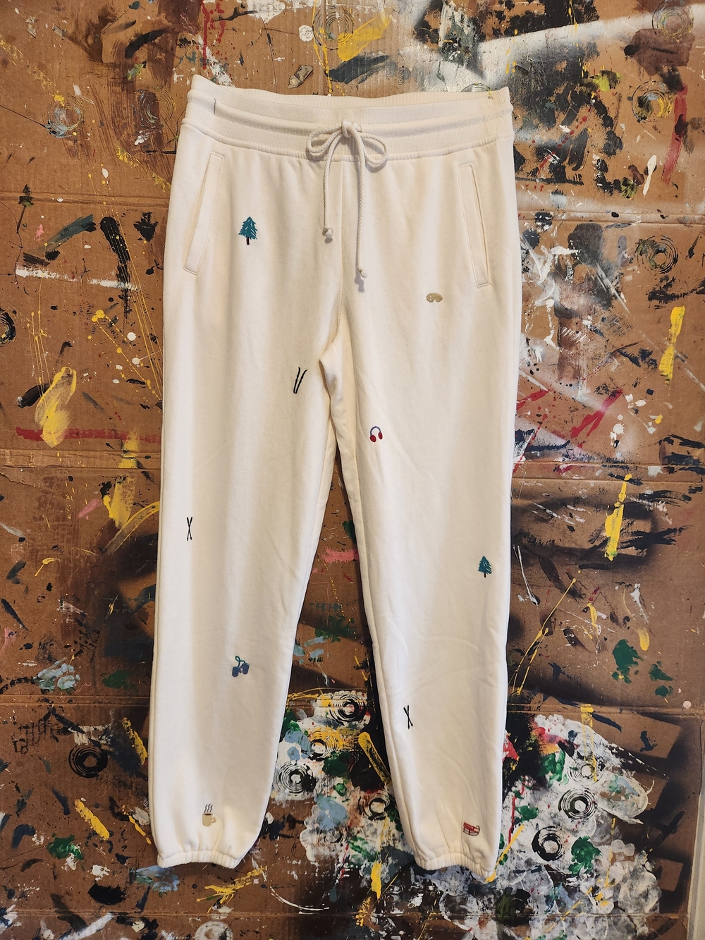 Women's Lou & Grey Cream Embroidered Joggers with Playful Motifs